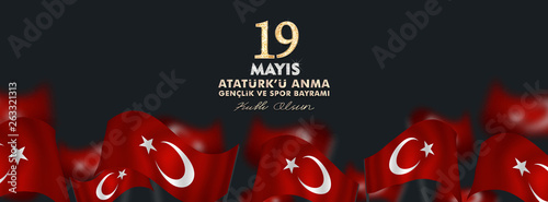 19 may, Commemoration of Atatürk. Youth and Sports Day, (19 mayıs, Atatürk'ü anma gençlik ve spor bayramı.) vector illustration.	