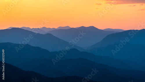 Sunset over mountains in South Mexico