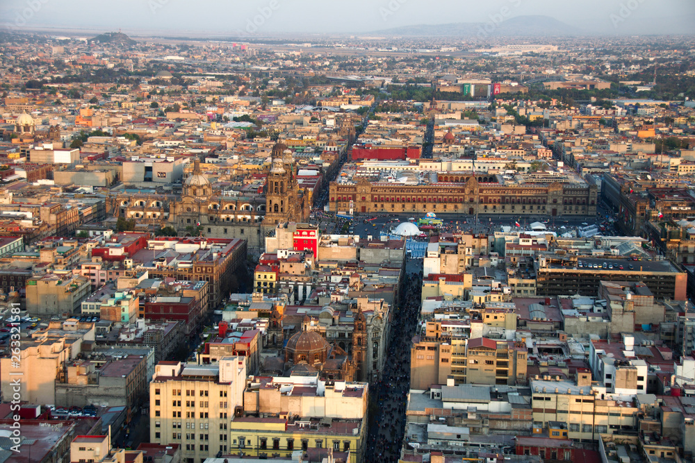 Aerial view of the downtown district of Mexico City, Mexico.