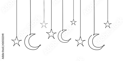 Decorative template design for ramadan with stars, moon, and lantern.