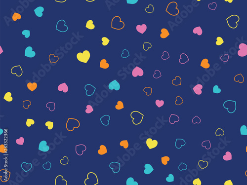 Cute hearts seamless pattern. Small hearts. Colorful pattern with small hearts on blue background. Template for greeting card Happy Valentines day, textile design, love concept. Vector illustration.