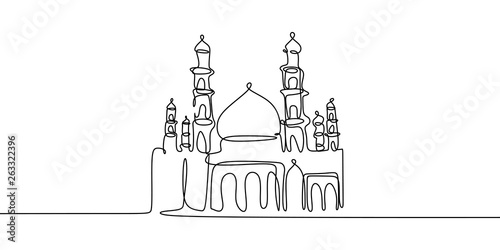 Islamic mosque one line drawing vector illustration minimalist design