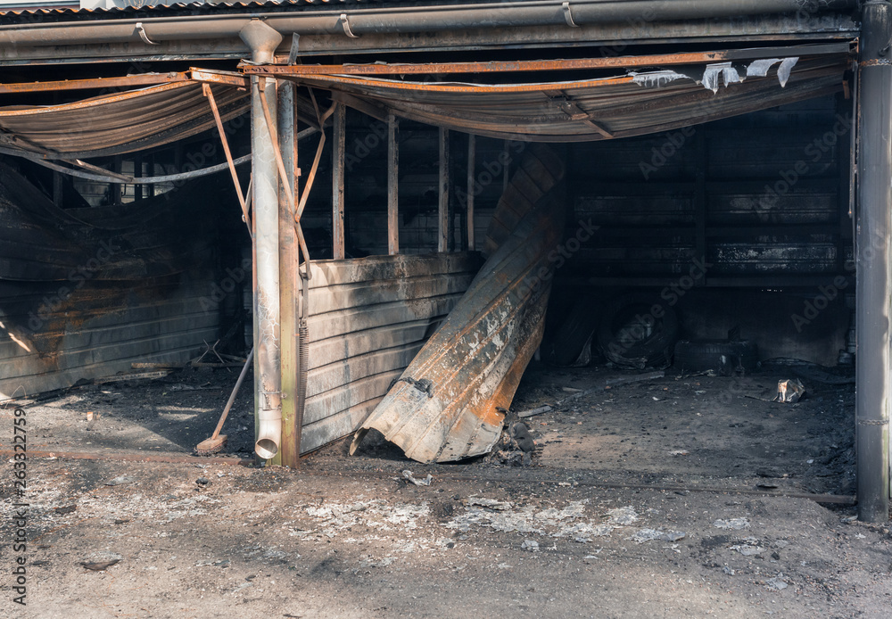 Small car garages that have been destroyed by a big fire, Vantaa Finland Small car garages that have been destroyed by a big fire, Vantaa Finland