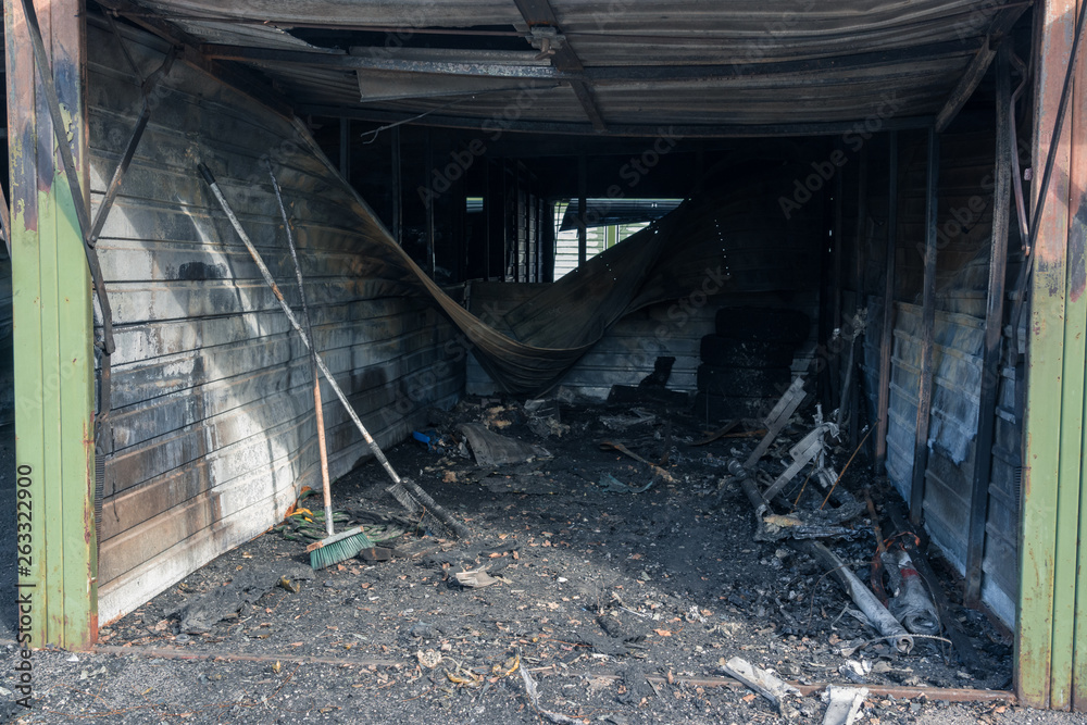 Small car garages that have been destroyed by a big fire, Vantaa Finland Small car garages that have been destroyed by a big fire, Vantaa Finland