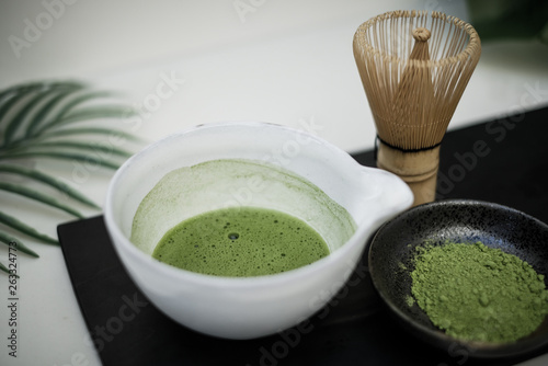 matcha green tea and bamboo whisk