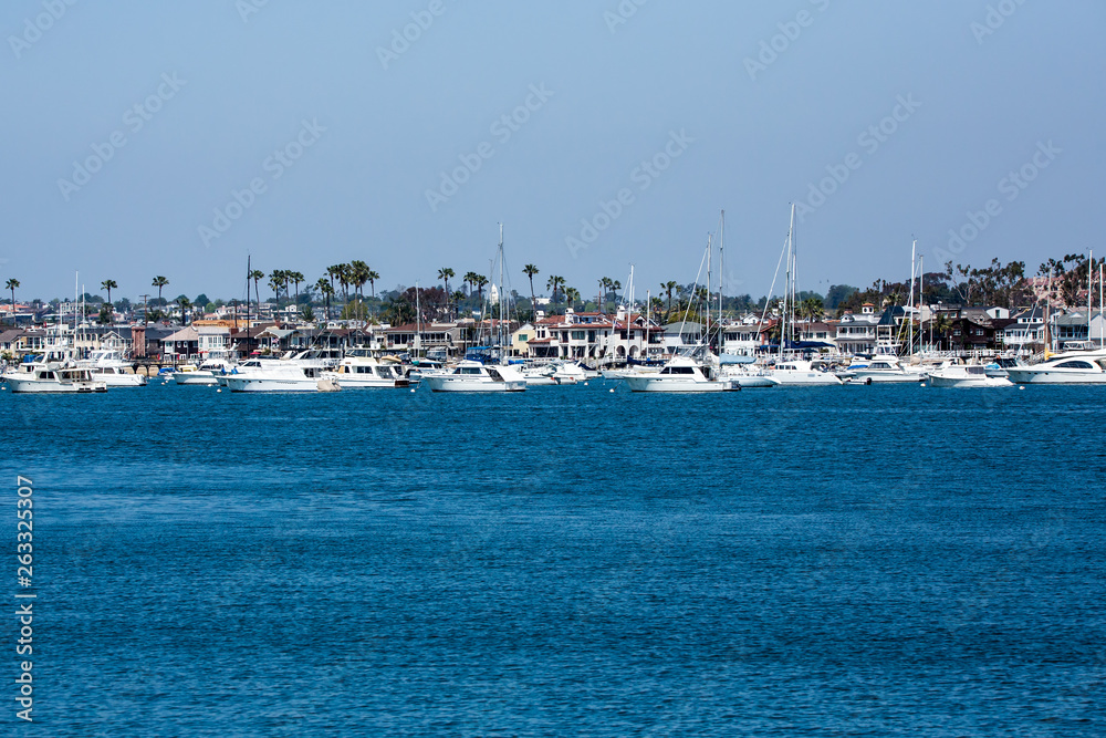 Boats anchored in the water of the bay Boats anchored in the water of the bay