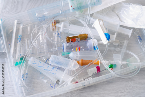 medical syringes and ampoules of plastic and glass that were in use, waste