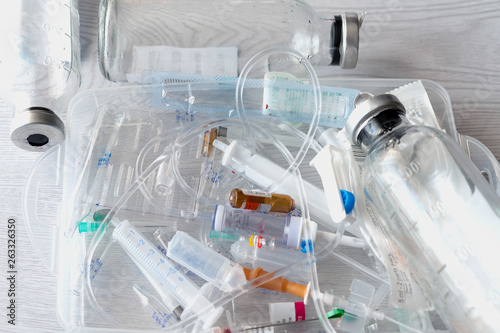 medical syringes and ampoules of plastic and glass that were in use, waste