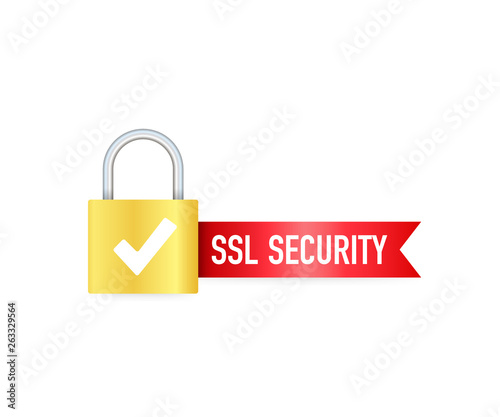 Secure connection icon vector illustration isolated on white background, flat style secured ssl shield symbols. 