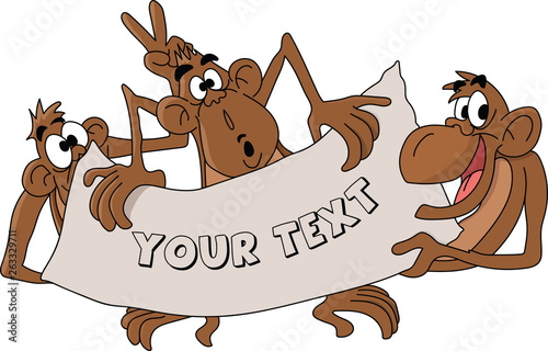 Wallpaper Mural Cartoon monkeys holding a banner in their hands vector illustration Torontodigital.ca