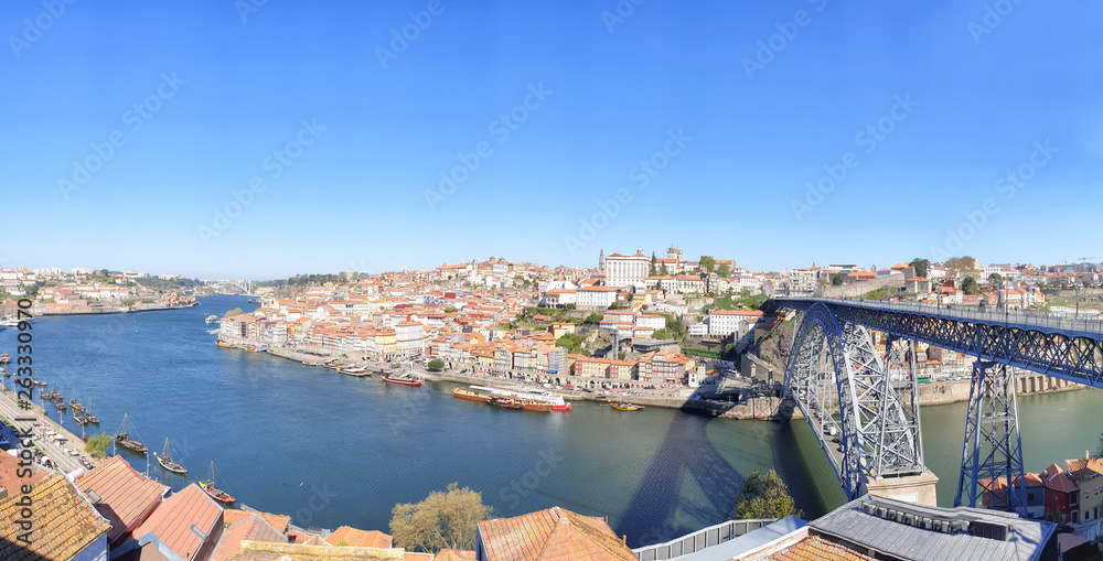 Porto coastal skyline and Luis I bridge - Portugal