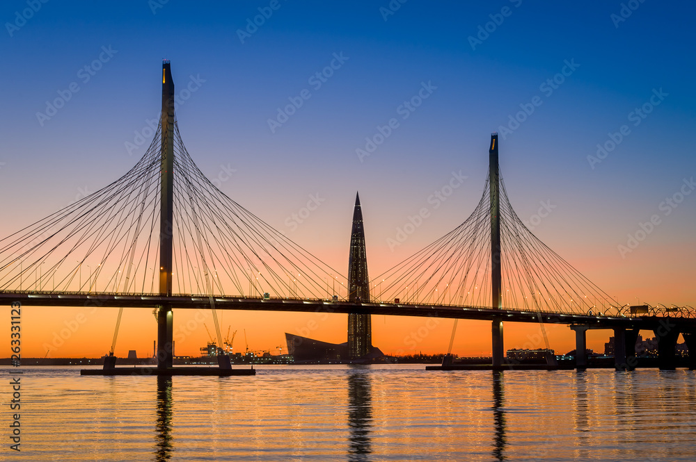 Obraz premium Lahta district of Saint Petersburg at sunset