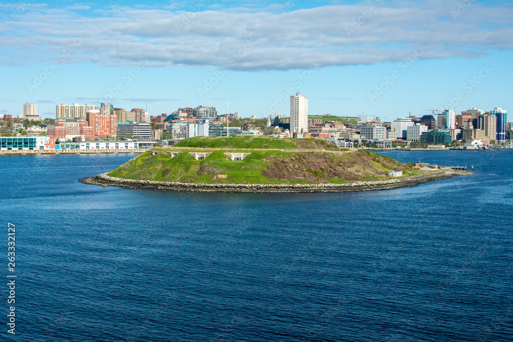 Halifax Harbour skyline, Nova Scotia with George's Island