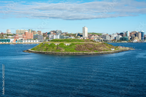 Halifax Harbour skyline, Nova Scotia with George's Island