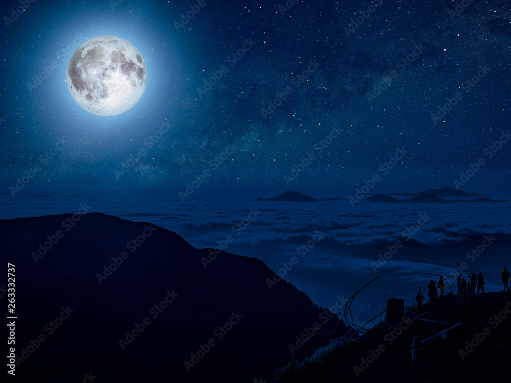 bright large moon above the mountain landscape b