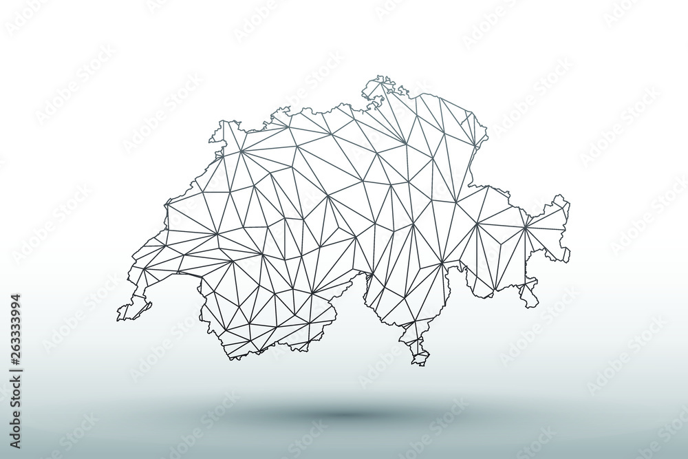 Switzerland map vector of black color geometric connected lines using triangles on light background illustration meaning strong network