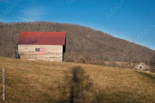 American Flag on Barn in Country