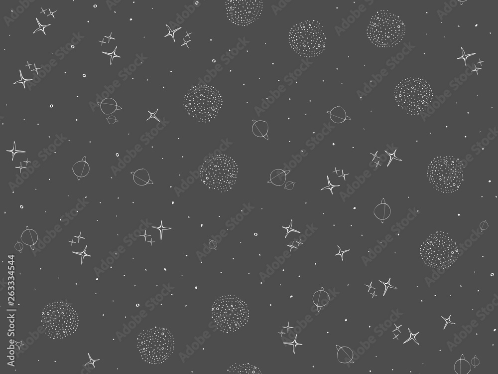 Cosmos, space, planets, stars seamless pattern. Space, univrse black