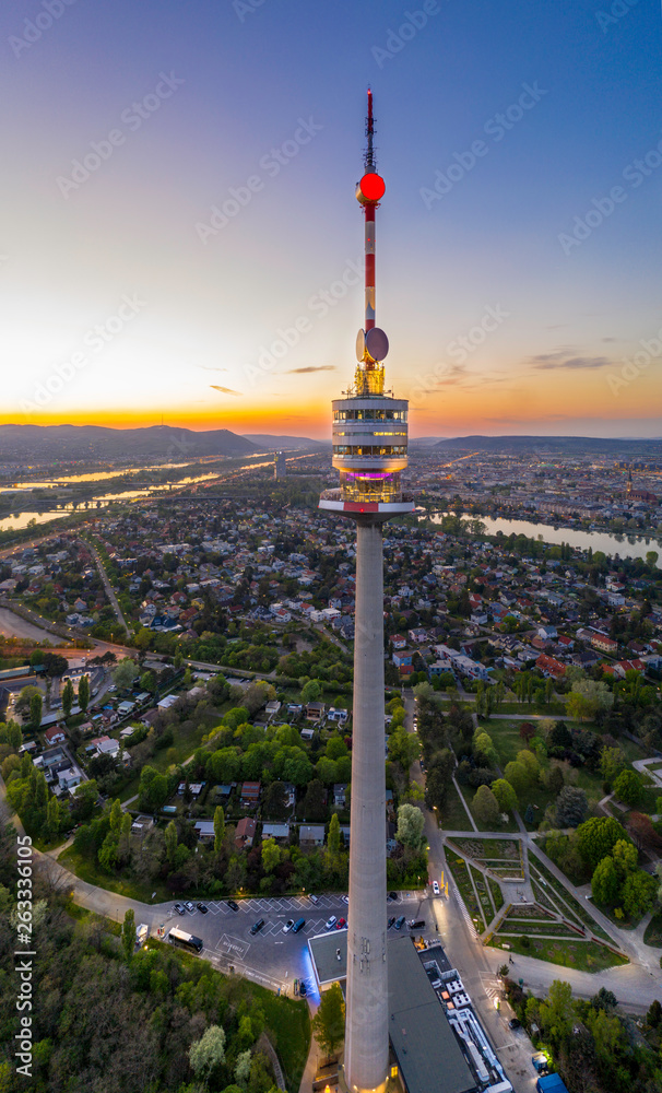 Obraz premium Beautiful drone shot of danube tower in Vienna Austria