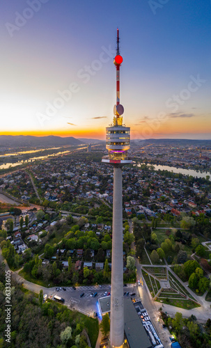 Photography Beautiful drone shot of danube tower in Vienna Austria