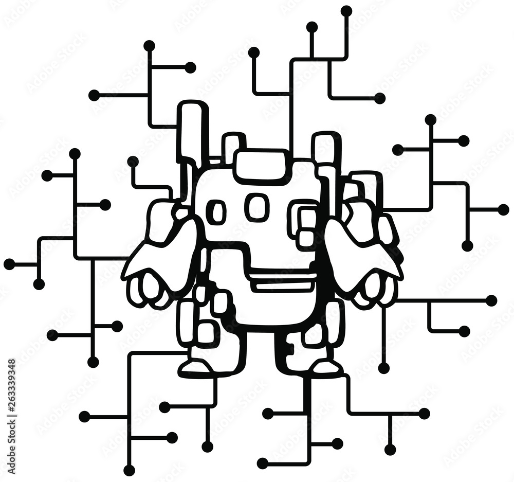 Robot Circuits Cartoon Line Drawing Robot Circuits Cartoon Line Drawing