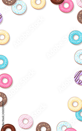 Donuts vector frame. Colorful vertical illustration for print or web design. 