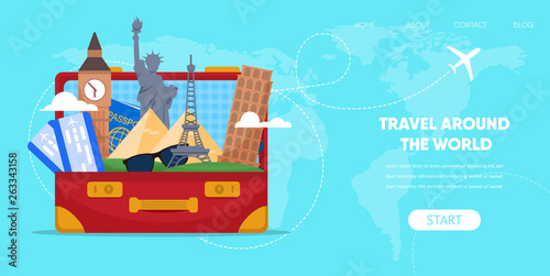 Suitcase Bag with Cartoon Famous Landmarks vector