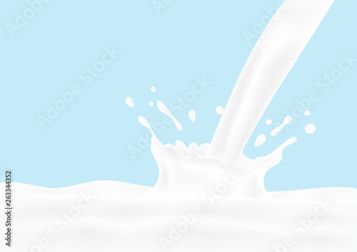 pouring milk splash isolated on blue background. vector illustration