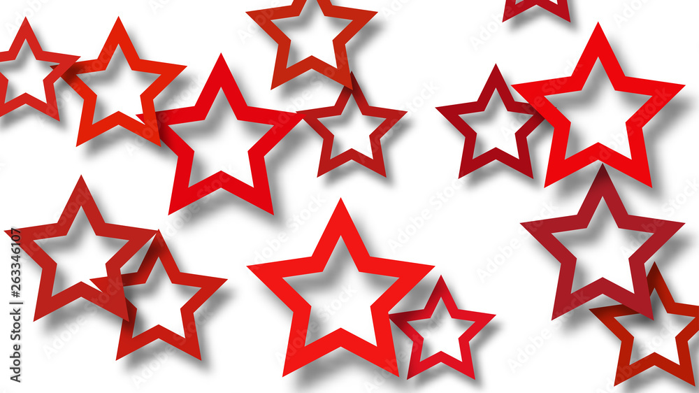 Obraz premium Abstract illustration of randomly arranged red stars with soft shadows on white background