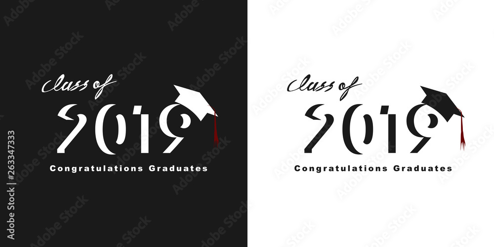 Vector text for graduation design, congratulation event, T-shirt, party, high school or college graduate. Lettering Class of 2019 for greeting, invitation card
