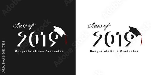Vector text for graduation design, congratulation event, T-shirt, party, high school or college graduate. Lettering Class of 2019 for greeting, invitation card