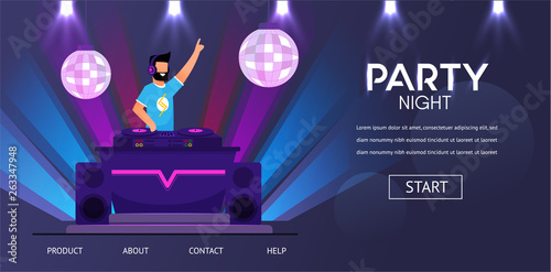 DJ in Headphones at Night Club Party Play Music