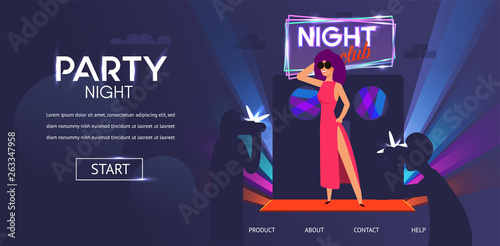 Woman Celebrity Posing at Night Club Door Entrance