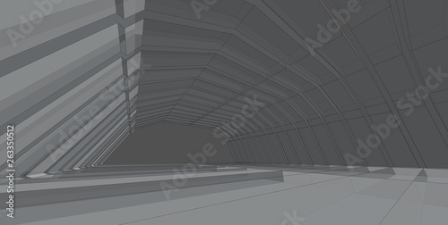 Abstract architecture background, empty concrete interior. 3d illustration.