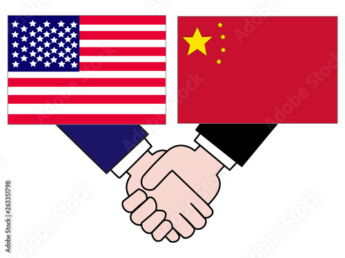 国と国との外交。アメリカと中国の関係を表している。