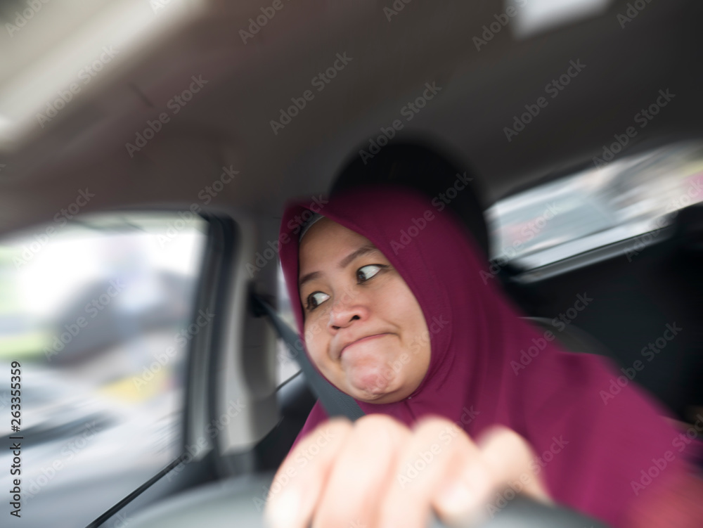 Temperamental Driver Concept, Angry Woman in Traffic Jam Temperamental Driver Concept, Angry Woman in Traffic Jam