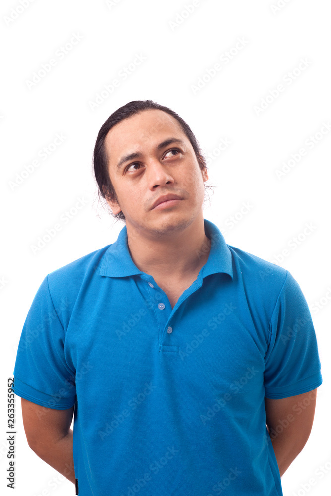 Funny Young Man Thinking Expression, Looking to The Side