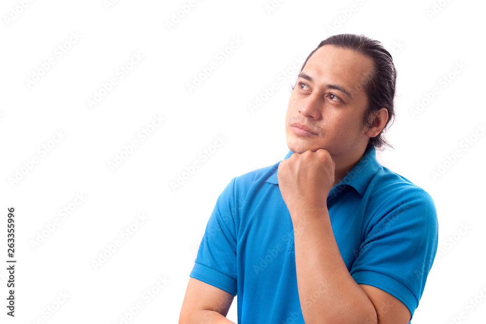 Funny Young Man Thinking Expression, Looking to The Side Funny Young Man Thinking Expression, Looking to The Side
