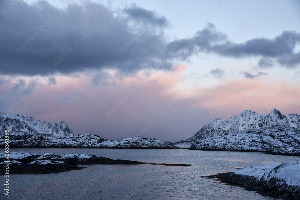 Svolvaer in Winter on Lofoten Archipelago in the Arctic Circle in Norway