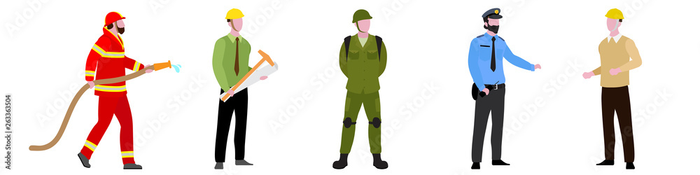 Flat Character of Fireman, security guard, architect, mechanic Set Flat Character of Fireman, security guard, architect, mechanic Set