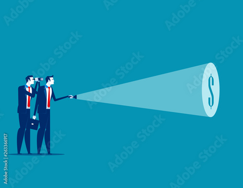 Businessman team with flashlight and searching dollar sign. Concept business vector illustration, Currency, Financial, Successful.