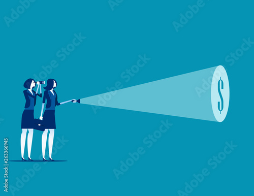Businessman team with flashlight and searching dollar sign. Concept business vector illustration, Currency, Financial, Successful.
