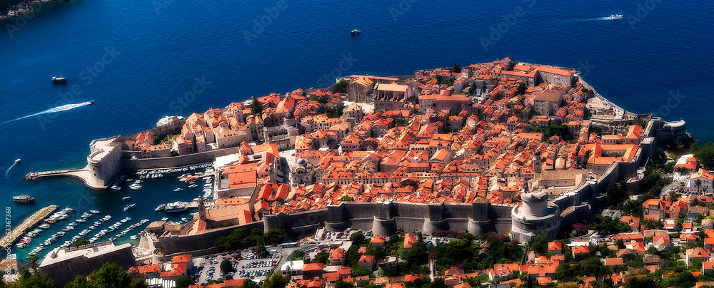 Aerial Panaramic View of Dubrovnik from the mountain