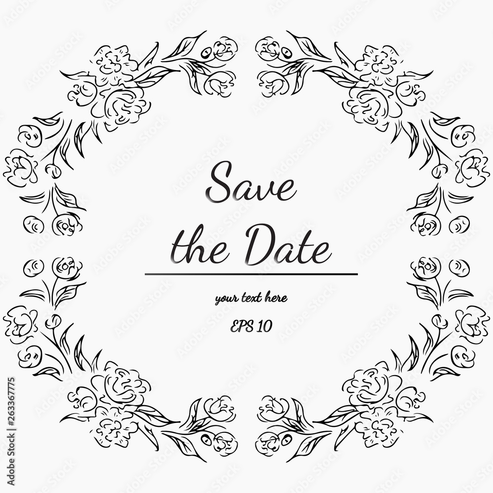 Wreath of Flowers on Gray Background. Floral Frame Design Elements For Invitations, Greeting Cards, Posters, Blogs. Hand drawn vector illustration. Save the date. Wreath of Flowers on Gray Background. Floral Frame Design Elements For Invitations, Greeting Cards, Posters, Blogs. Hand drawn vector illustration. Save the date.