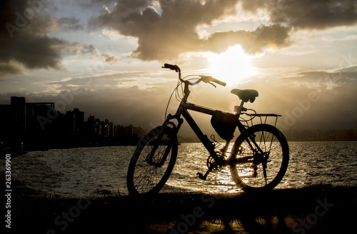 silhouette of bicycle on sunset