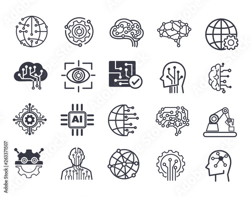 AI (artificial intelligence) icon set. Data science technology.
