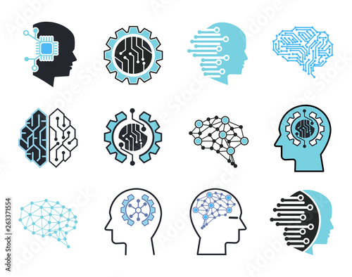 AI (artificial intelligence) icon set.