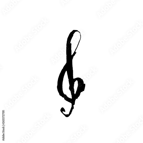 Treble clef icon. Grunge brush vector illustration.