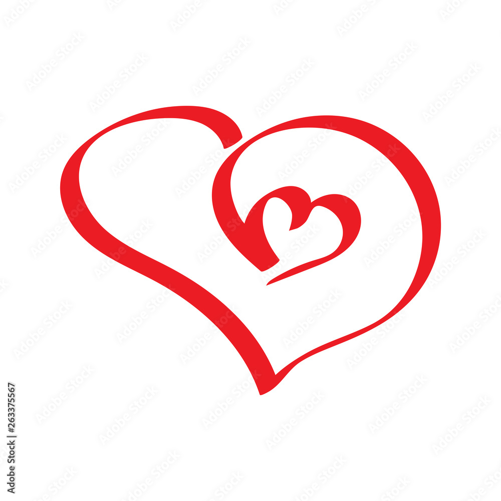 Vector heart. Hand drawn romantic cards. Small heart in big heart Vector heart. Hand drawn romantic cards. Small heart in big heart