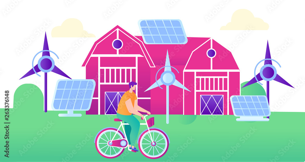 Green Energy for Smart Farm Flat Illustration.